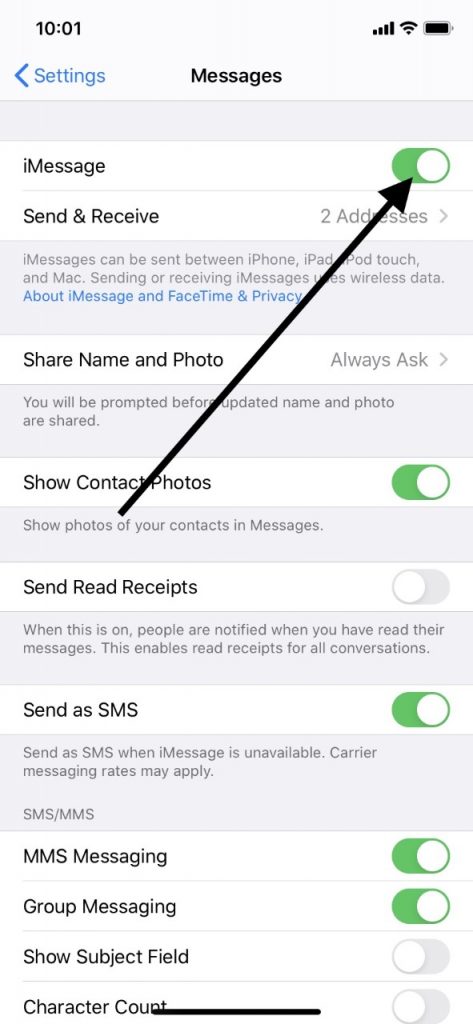 故障している場合は、iMessageを調整します
