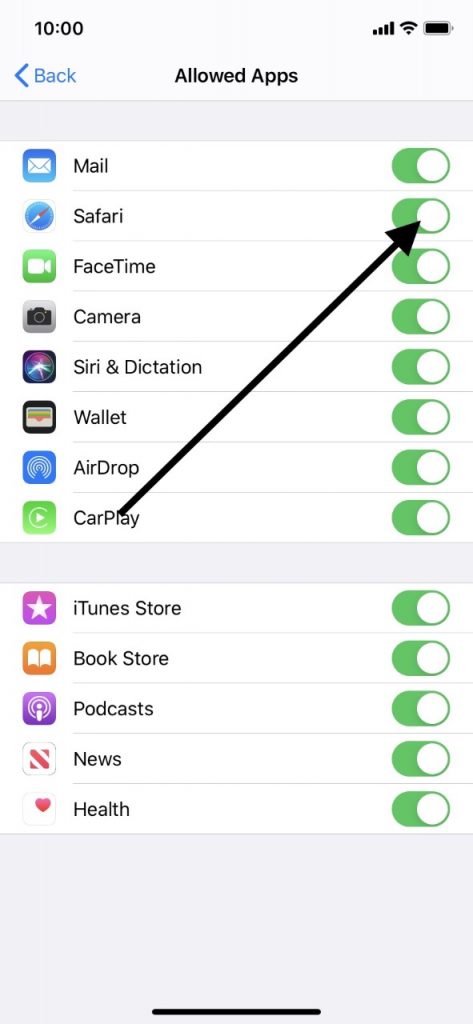 iPhone Safari用の許可されたアプリを切り替えます