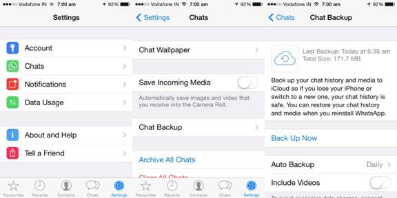 iPhoneでWhatsAppをバックアップします