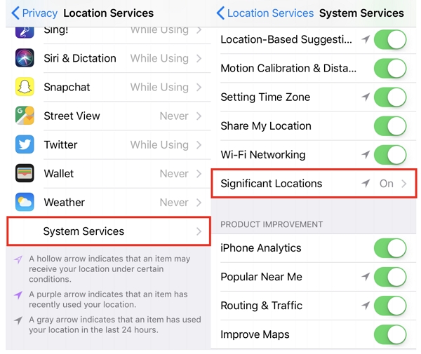 iPhoneの重要な場所は、履歴の場所を見つけます