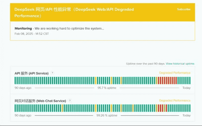 DeepSeekサーバーのステータスを確認してください