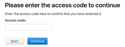 Appleアカウントを完全に削除するには、アクセスコードを入力します