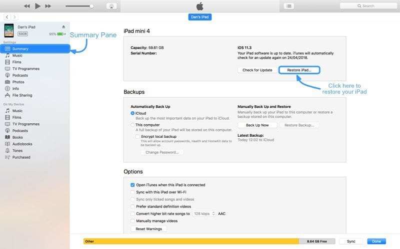 iTunesでiPadを復元します