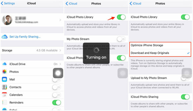 iCloud写真を構成して、オリジナルをダウンロードして保持します
