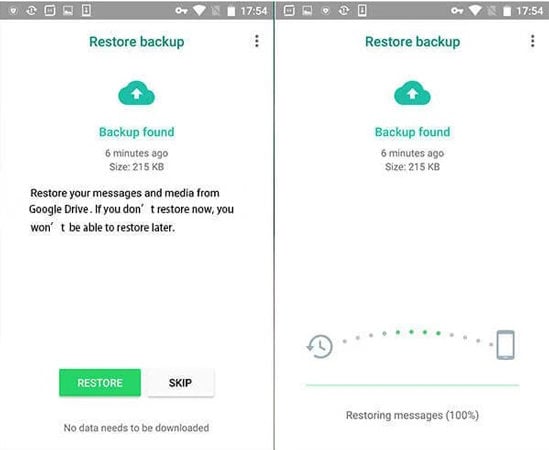 GoogleドライブからAndroidにWhatsAppメッセージを復元します