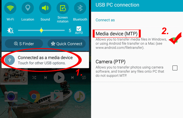 Android電話でMTPモードを選択します