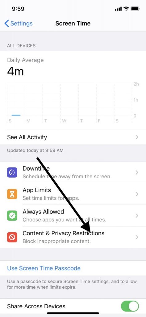 iPhoneコンテンツとプライバシーの制限