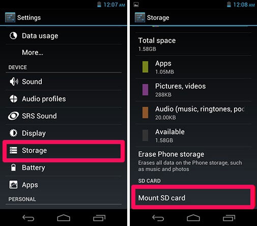 Androidにインストールしないアプリを修正するためのSDカードをマウントする