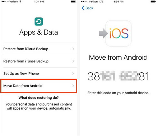 AndroidデータをiOSに移動します