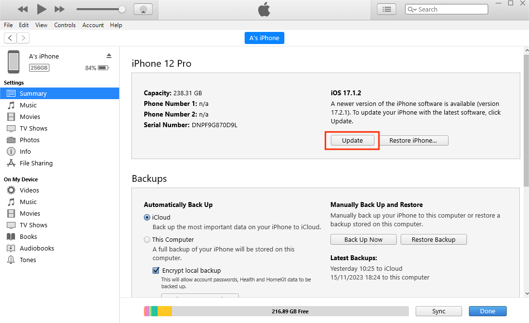 iTunesを使用してiPhoneを更新します