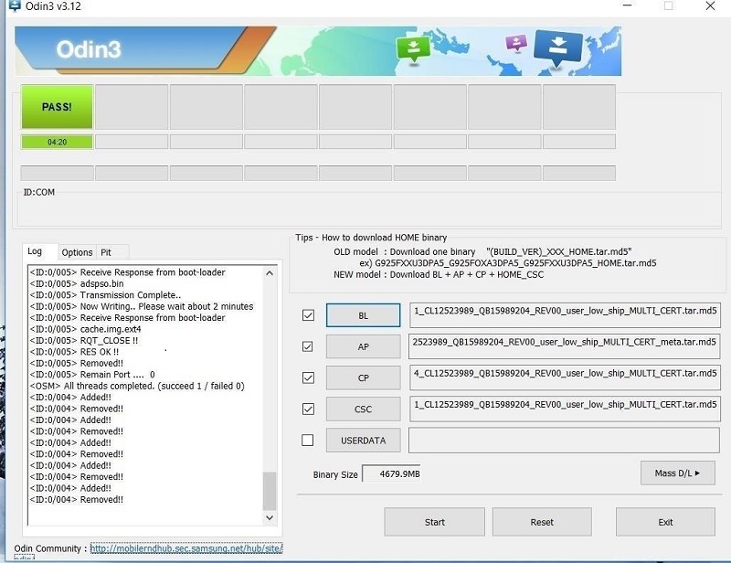 Odin Flashツールを使用してOdinモードを終了します
