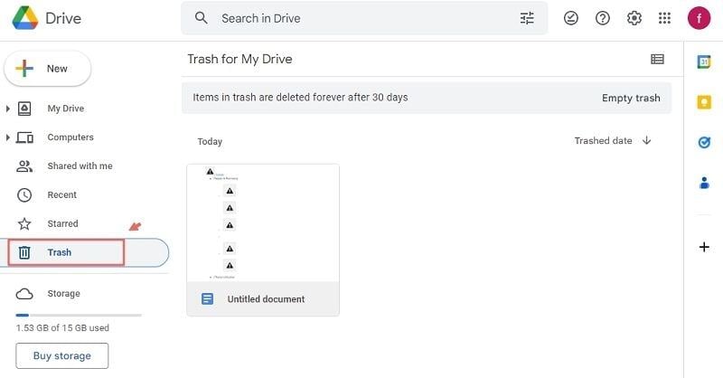 Google Trashから回復します