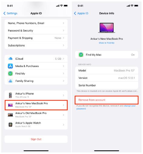 Apple IDから信頼できるデバイスを削除します