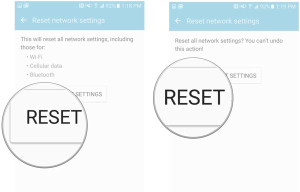 メッセージを修正するためにネットワーク設定をリセットして、Androidから送信できませんでした
