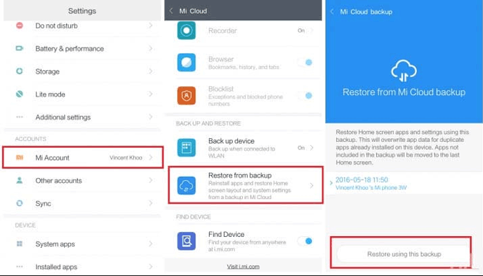 Mi Cloudからデータを復元します