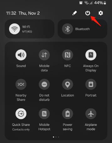 クイック設定パネルを介してSamsung電話をオフにします