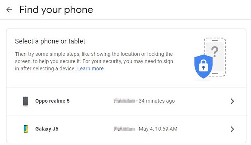 私のデバイスの検索で電話またはタブレットを選択します