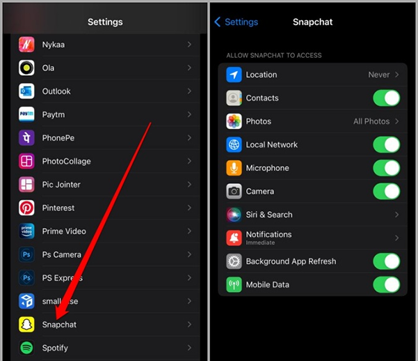 Snapchatの場所の許可