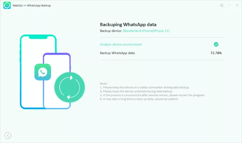 Watsgo Guide -WhatsAppのバックアップを開始します