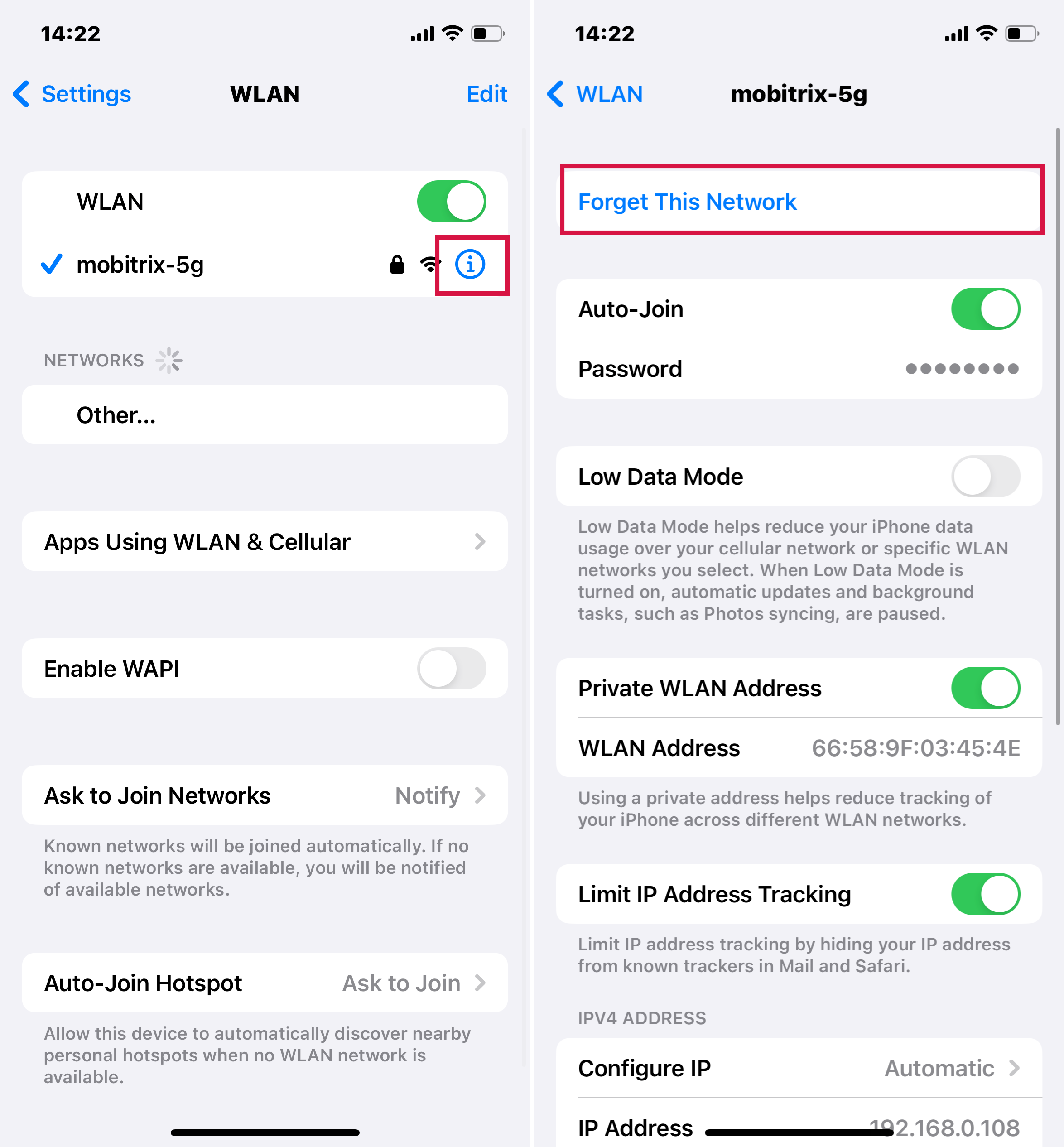 iPhoneでこのネットワークを忘れるための手順