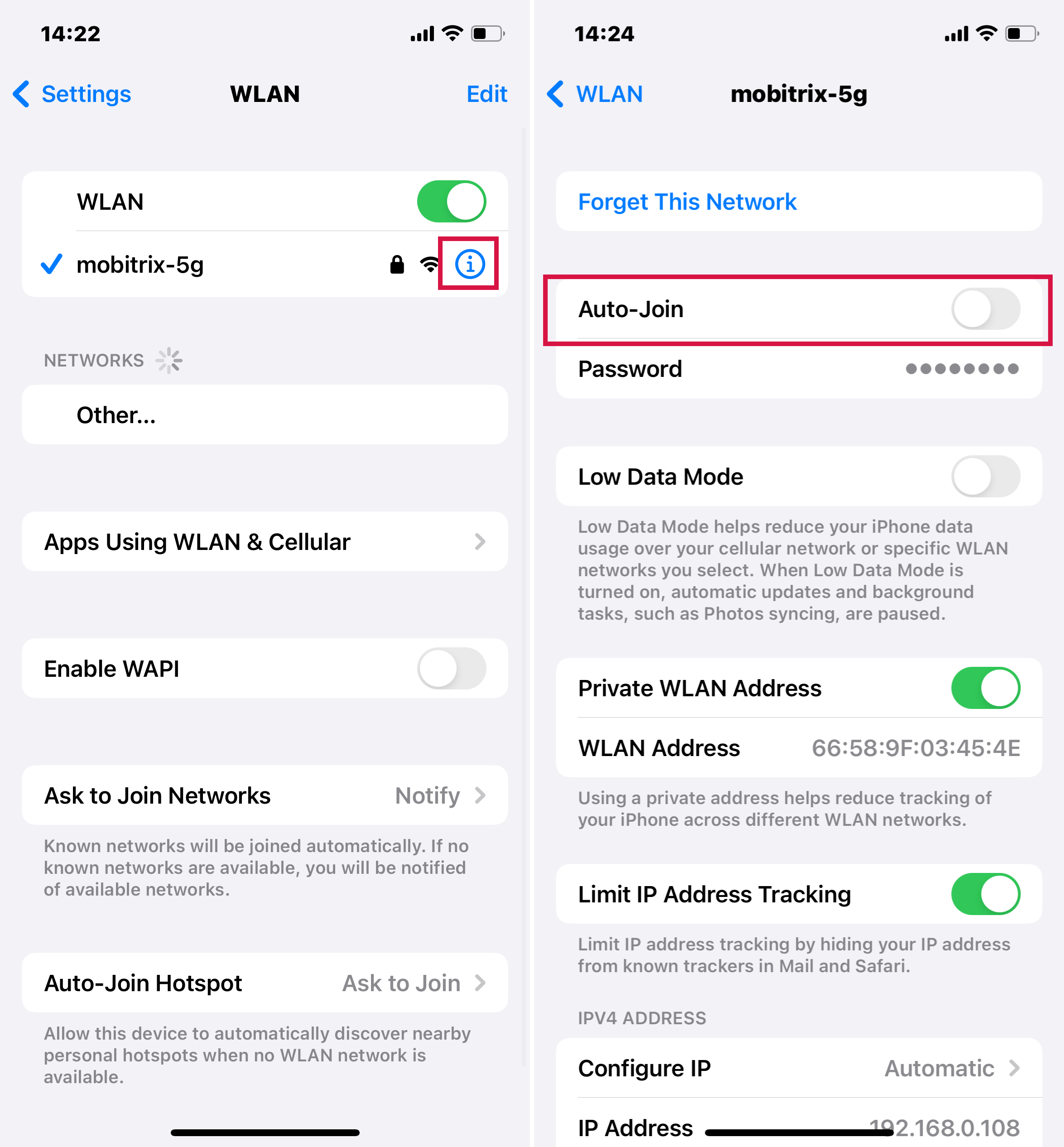 iPhoneでAuto結合をオフにする手順