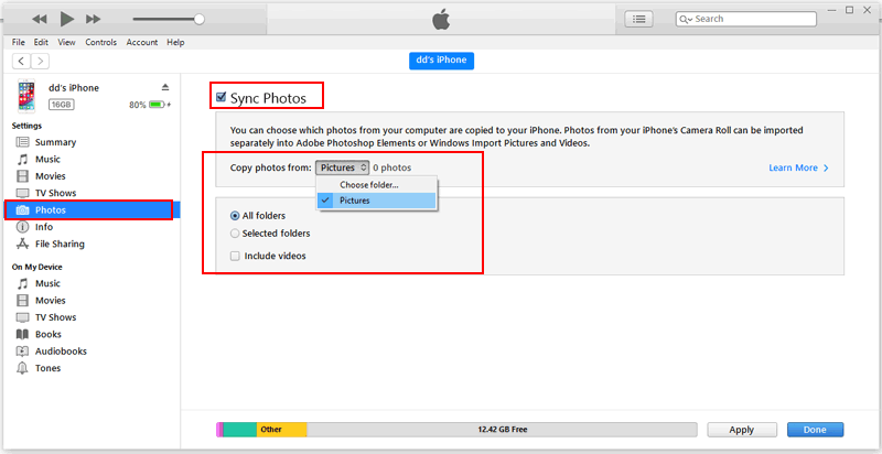 iTunes経由でコンピューターからiPhoneに写真を転送します