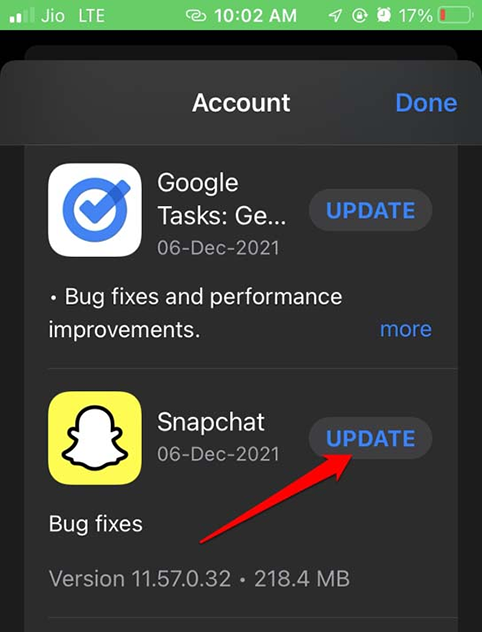 Snapchatバージョンを更新してみてください
