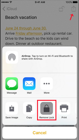 iPhoneノートのロックを解除します
